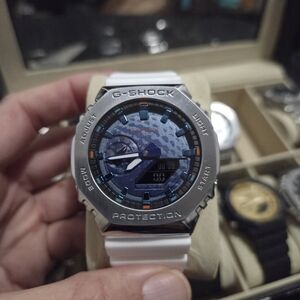 G-SHOCK White & Blue Analog-Digital Watch